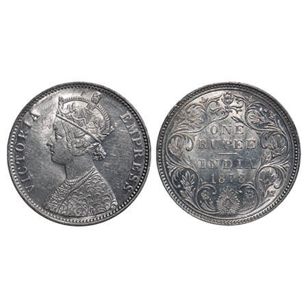 Victoria Empress, Silver, Rupee, 1878, Bombay Mint, A3/II(i), Dot. F. Prid 151. GK 451. Un
