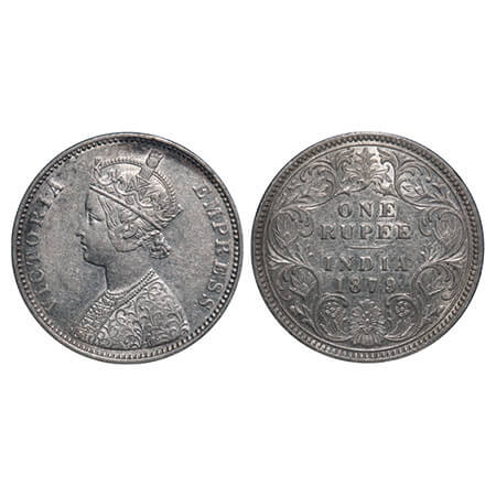 Victoria Empress, Silver, Rupee, 1879, Bombay Mint, A3/I, Dot. F. Prid 154. GK 460. About 