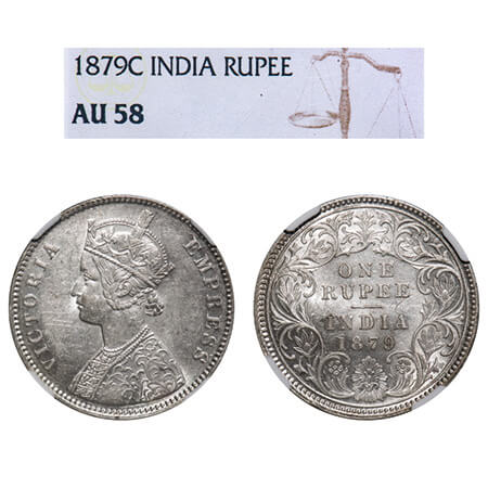 Victoria Empress, Silver, Rupee, 1879, Calcutta Mint, A1/I, 'C' incused, Struck through Er