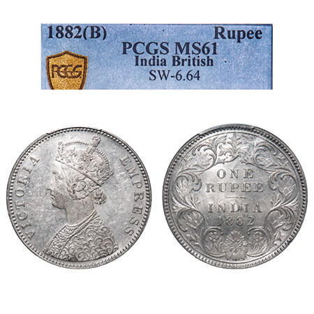Victoria Empress, Silver, Rupee, 1882, Bombay Mint, A3/I, Dot. F. Prid 160. GK 474. PCGS S