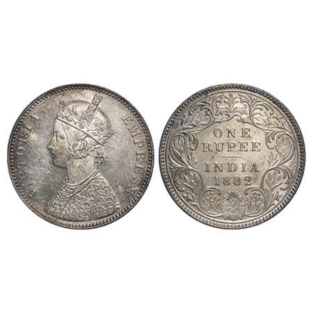 Victoria Empress, Silver, Rupee, 1882, Bombay Mint, A3/I, Dot, Ghost on Obv & Rev. F. Prid