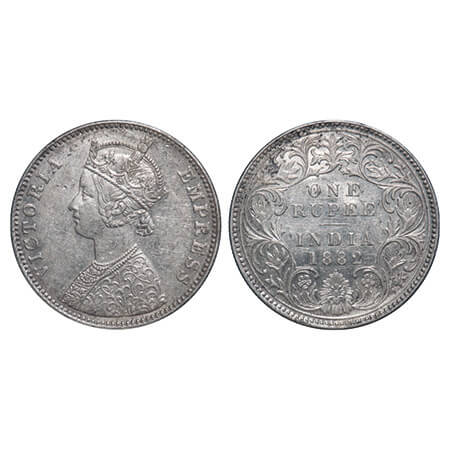 Victoria Empress, Silver, Rupee, 1882, Bombay Mint, A3/I, Dot. F. Prid 160. GK 474. Almost