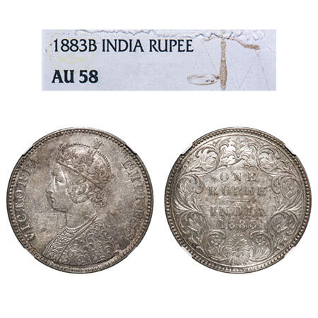 Victoria Empress, Silver, Rupee, 1883, Bombay Mint, A3/I, 'B' raised. F. Prid 164. GK 482.