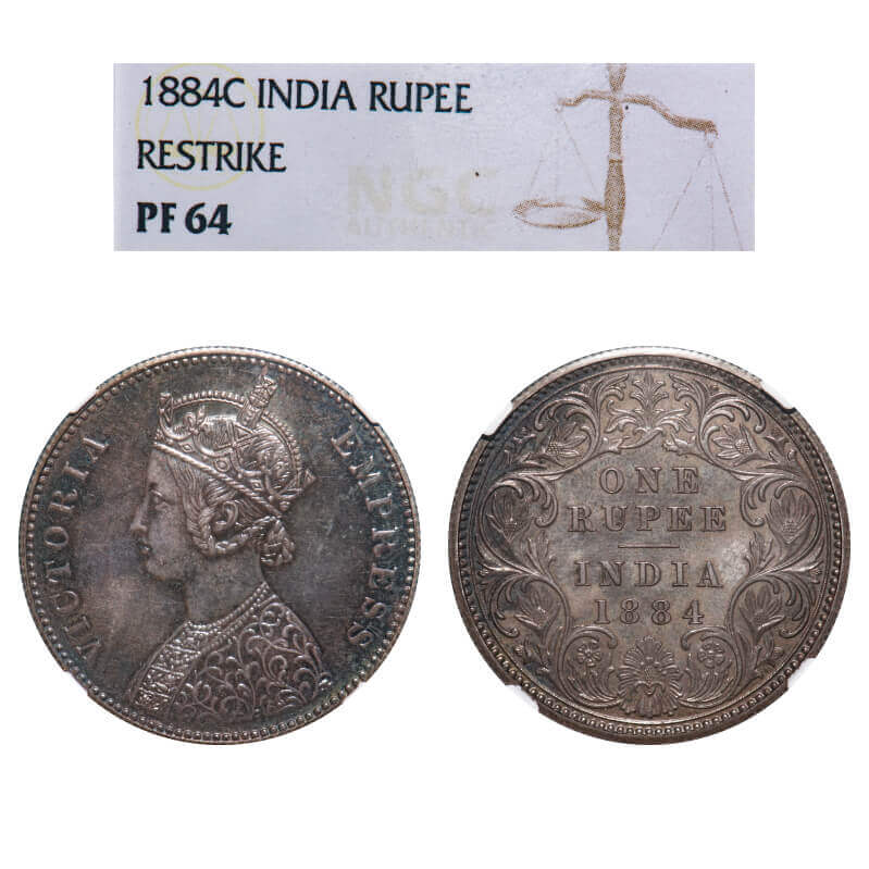 Victoria Empress, Silver, Rupee, 1884, Calcutta Mint, Re-strike Proof. Paul Stevens & Rand