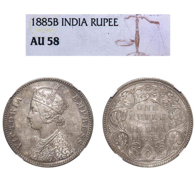 Victoria Empress, Silver, Rupee, 1885, Bombay Mint, A3/II(i), 'B' raised, Top stroke of nu