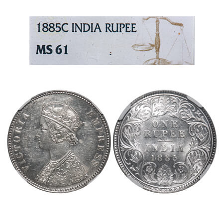 Victoria Empress, Silver, Rupee, 1885, Calcutta Mint, A1/I, 'C' incused, Top stroke of num