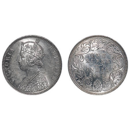 Victoria Empress, Silver, Rupee, 1886, Bombay Mint, C2/I, 'B' incused. F. Prid 171. GK 523