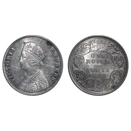 Victoria Empress, Silver, Rupee, 1887, Calcutta Mint, C3/I(i), 'C' incused. Thick numeral 