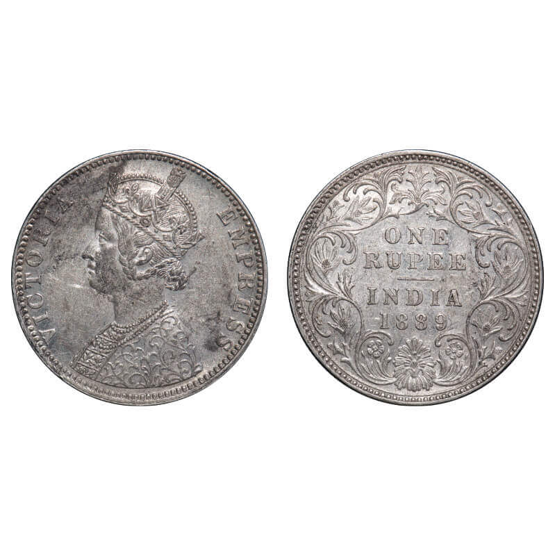 Victoria Empress, Silver, Rupee, 1889, Bombay Mint, C2/I, 'B' incused. F. Prid 177. GK 564
