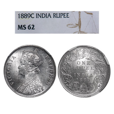 Victoria Empress, Silver, Rupee, 1889, Calcutta Mint, C3/I(i), 'C' incused. F. Prid 130. G