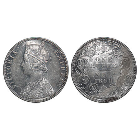 Victoria Empress, Silver, Rupee, 1890, Bombay Mint, C2/I, 'B' incused. F. Prid 178. GK 566