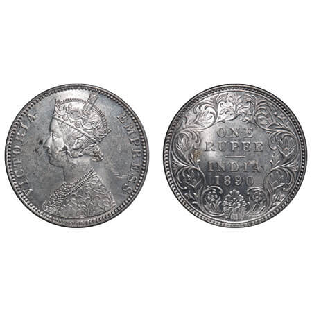 Victoria Empress, Silver, Rupee, 1890, Bombay Mint, C2/I, 'B' incused, A bruise mark on ch