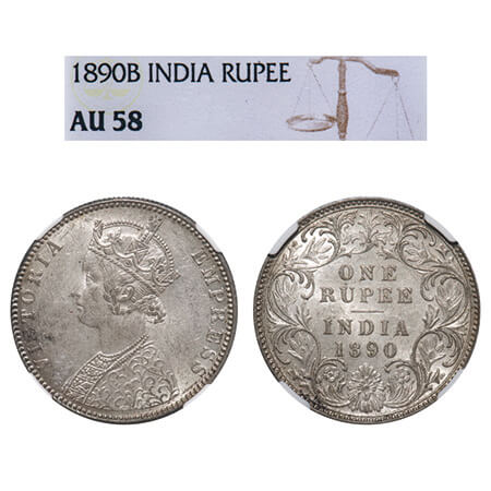 Victoria Empress, Silver, Rupee, 1890, Bombay Mint, C2/I, 'B' incused. F. Prid 178. GK 566