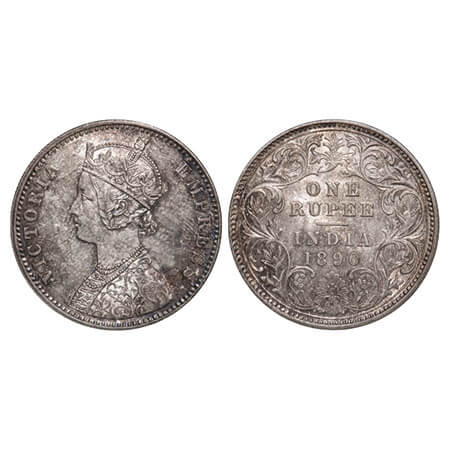 Victoria Empress, Silver, Rupee, 1890, Calcutta Mint, C3/I(i), 'C' incused. F. Prid 131. G