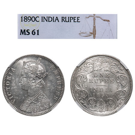 Victoria Empress, Silver, Rupee, 1890, Calcutta Mint, C3/I(i), 'C' incused. F. Prid 131. G
