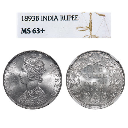 Victoria Empress, Silver, Rupee, 1893, Bombay Mint, C2/I(ii), 'B' incused, Normal numeral 