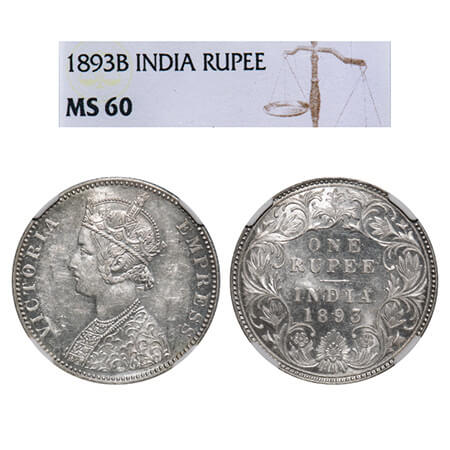Victoria Empress, Silver, Rupee, 1893, Bombay Mint, C2/I(ii), 'B' incused, Large numeral 3