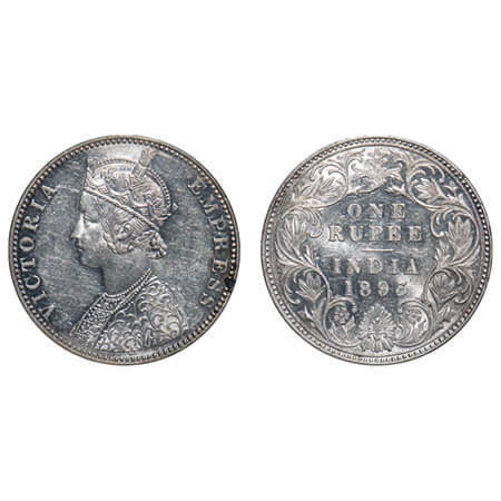 Victoria Empress, Silver, Rupee, 1893, C2/I(ii), 'B' incused, Large numeral 3. F. Prid 182