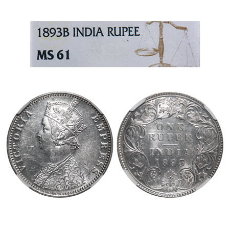 Victoria Empress, Silver, Rupee, 1893, Bombay Mint, C2/I(ii), 'B' incused, Large numeral 3
