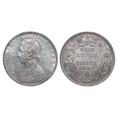 Victoria Empress, Silver, Rupee, 1897, Bombay Mint, C2/I(ii), 'B' incused. F. Prid 183. GK