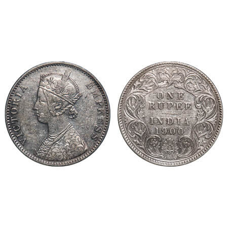 Victoria Empress, Silver, Rupee, 1900, Calcutta Mint, C3/I(i), 'C' incused, Ghost on Rev. 