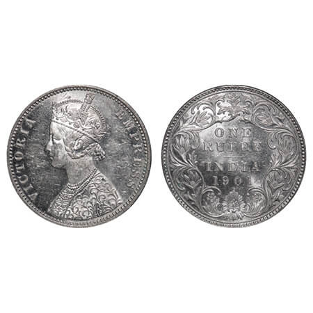 Victoria Empress, Silver, Rupee, 1901, Bombay Mint, A3(i)/I(ii), 'B' incused. F. Prid Unli