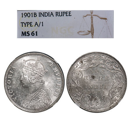 Victoria Empress, Silver, Rupee, 1901, Bombay Mint, A3(i)/I(ii), 'B' incused. F. Prid Unli
