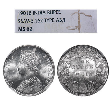 Victoria Empress, Silver, Rupee, 1901, Bombay Mint, A3(i)/I(ii), 'B' incused. F. Prid Unli