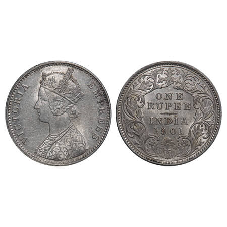 Victoria Empress, Silver, Rupee, 1901, Calcutta Mint, C3/I(i), 'C' incused, Ghost on Rev. 