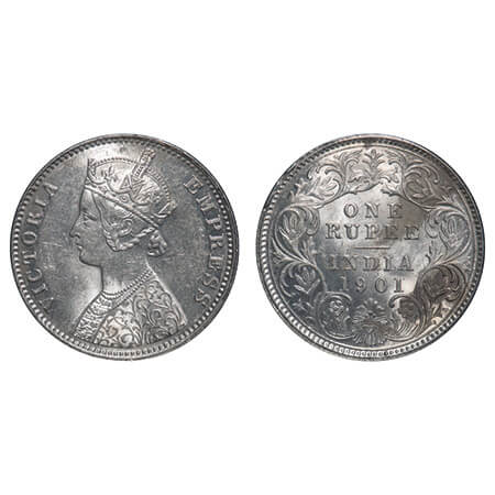 Victoria Empress, Silver, Rupee, 1901, Calcutta Mint, C3/I(i), 'C' incused. F. Prid 139. G
