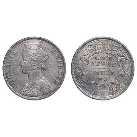 Victoria Empress, Silver, Rupee, 1901, Calcutta Mint, C3/I(i), 'C' incused. F. Prid 139. G