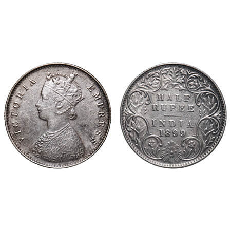 Victoria Empress, Silver, Half Rupee, 1899, Calcutta Mint, A/I, 'C' incused. F. Prid 282. 