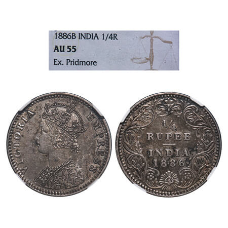 Victoria Empress, Silver, 1/4 Rupee, 1886, Bombay Mint, C(i)/II, 'B' raised, EX-Pridmore m