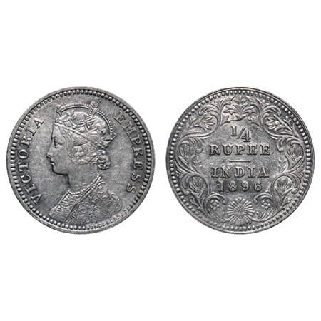 Victoria Empress, Silver, 1/4 Rupee, 1896, Calcutta Mint, C/II, 'C' incused, Ghost on Rev.