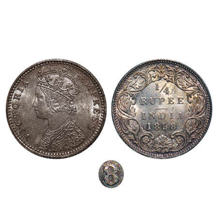 Victoria Empress, Silver, 1/4 Rupee, 1898, Bombay Mint, C(i)/I, 'B' incused, Traces of num