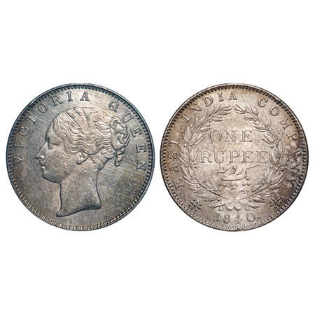 Victoria Queen, Silver, Rupee, 1840, CL, Calcutta Mint, A/I, English Head, With bud leaves