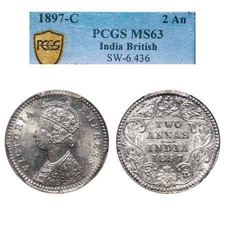 Victoria Empress, Silver, 2 Annas, 1897, Calcutta Mint, B/II, 'C' incused. F. Prid 512. GK