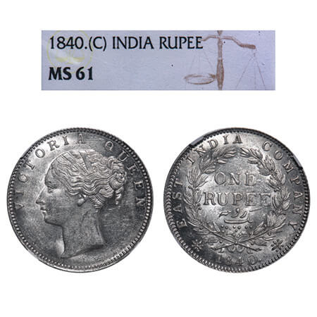 Victoria Queen, Silver, Rupee, 1840, CL, Calcutta Mint, A/I(i), English Head, Top tips of 