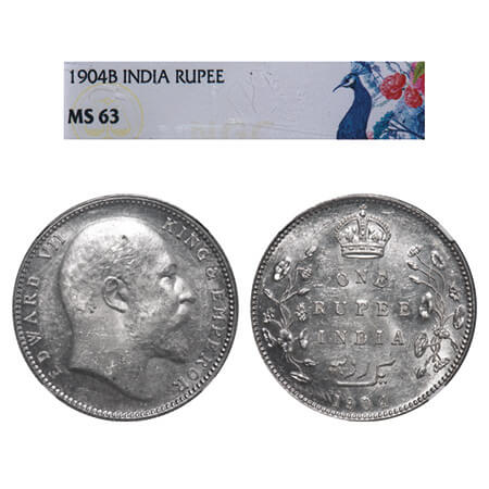 Edward VII, Silver, Rupee, 1904, Bombay Mint, 'B' incused & dot, 5 Diamonds & bottom strok