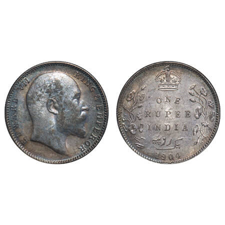 Edward VII, Silver, Rupee, 1904, Bombay Mint, 'B' incused & dot, 5 Diamonds & bottom strok