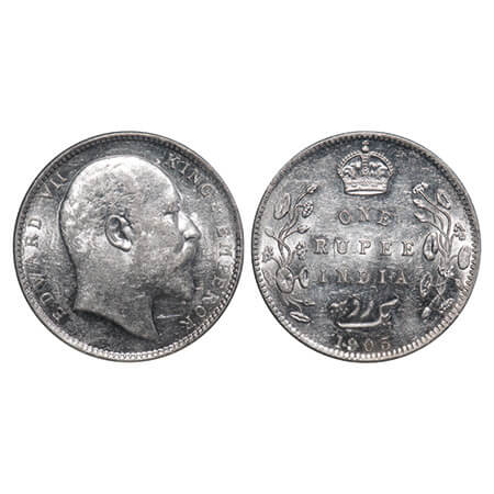 Edward VII, Silver, Rupee, 1905, Bombay Mint, 'B' incused & dot, Top strike of numeral 5 l