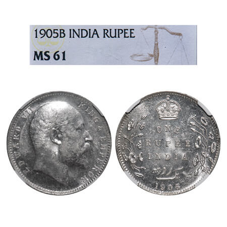 Edward VII, Silver, Rupee, 1905, Bombay Mint, 'B' incused & dot, Top stroke of numeral 5 l