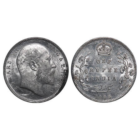 Edward VII, Silver, Rupee, 1905, Bombay Mint, 'B' incused & dot, Top stroke of numeral 5 l