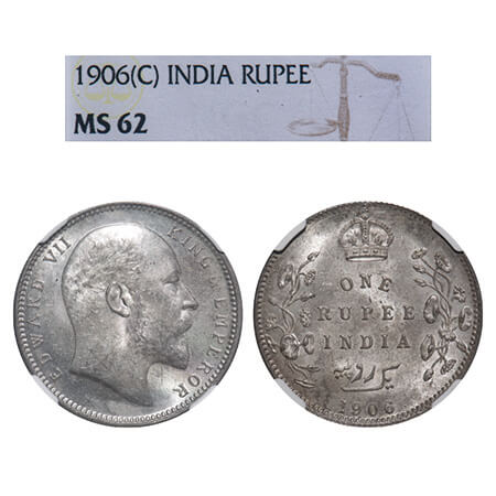 Edward VII, Silver, Rupee, 1906, Calcutta Mint, No mint mark. F. Prid 192. GK 938. NGC Sla