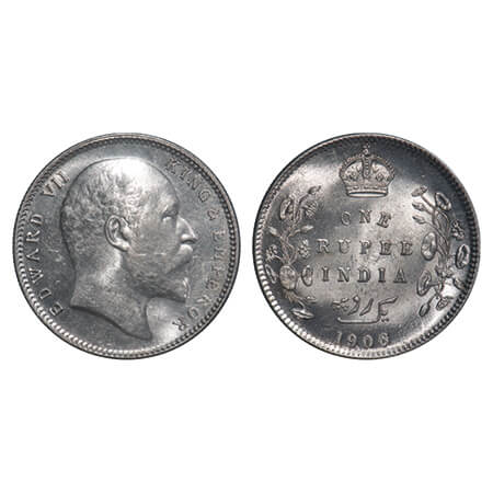 Edward VII, Silver, Rupee, 1906, Calcutta Mint, No mint mark, Die cracks on Rev. F. Prid 1