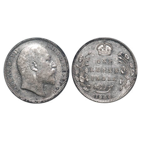 Edward VII, Silver, Rupee, 1906, Bombay Mint, 'B' incused & dot. F. Prid 202. GK 940. Unci