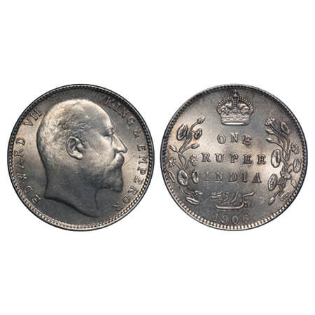 Edward VII, Silver, Rupee, 1906, Bombay Mint, 'B' incused & dot. F. Prid 202. GK 940. Almo