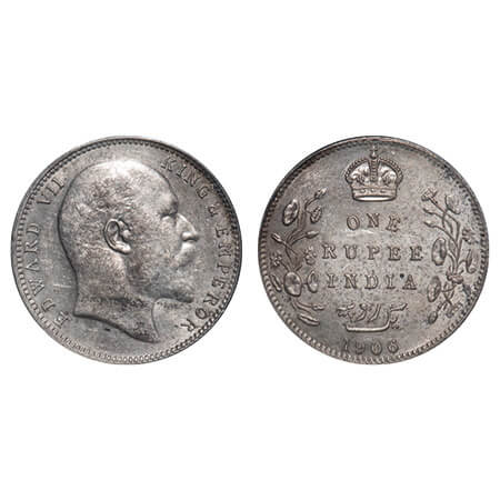 Edward VII, Silver, Rupee, 1906, Bombay Mint, 'B' incused & dot, Die crack on Obv. F. Prid