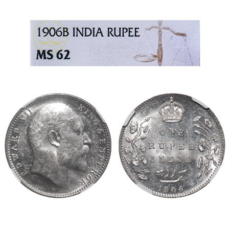Edward VII, Silver, Rupee, 1906, Bombay Mint, No 'B' only dot. F. Prid Unlisted. GK 941. N