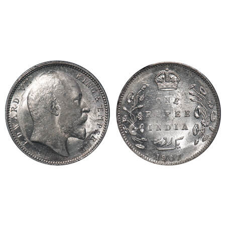 Edward VII, Silver, Rupee, 1907, Calcutta Mint, No mint mark. F. Prid 193. GK 942. Uncircu